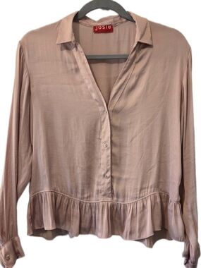 Josie Dusty Blush Ruffle-Hem Button Down Shirt